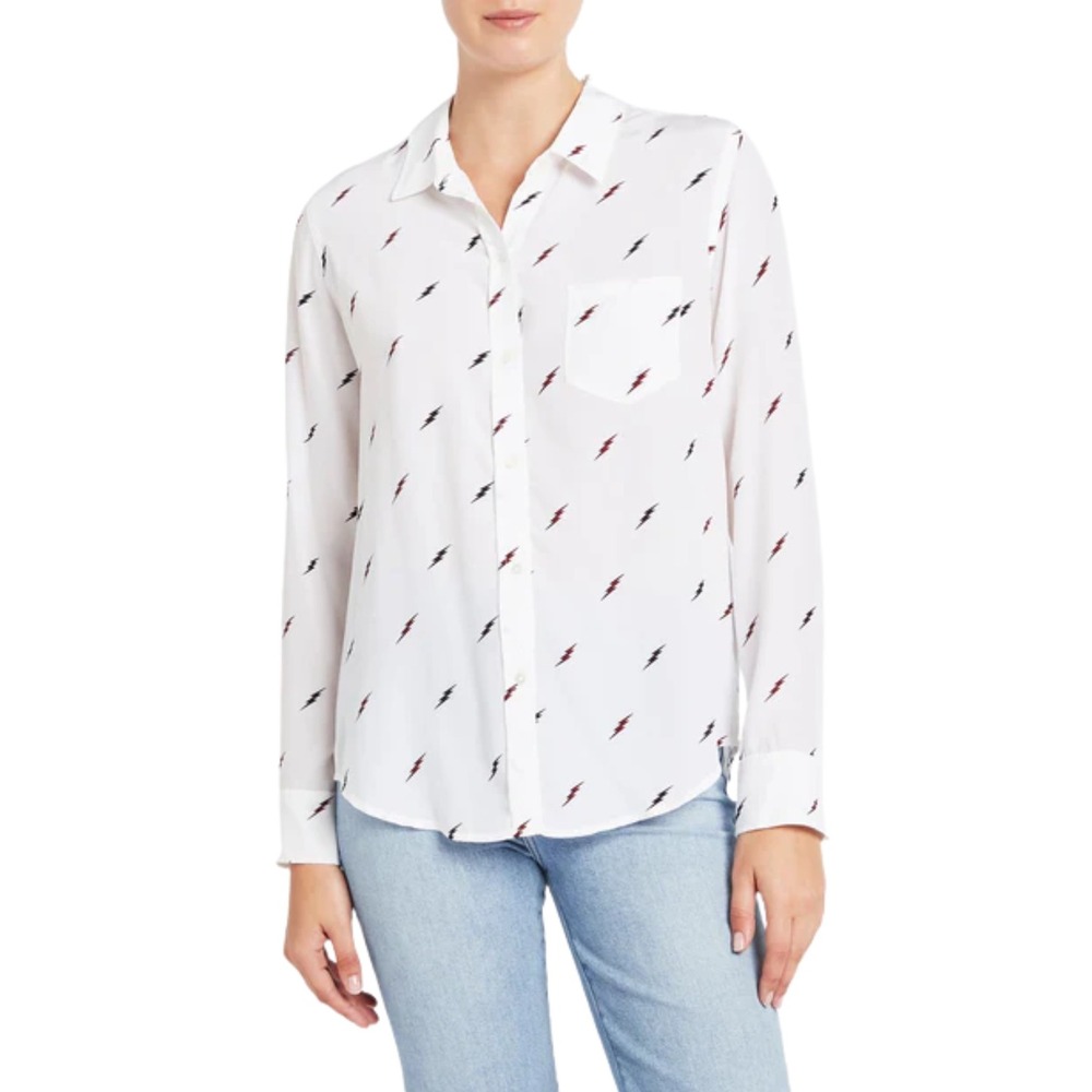 Rails Top Womens XS Rocsi White Rainbow Lightning Bolt Rayon Button Down Cotton